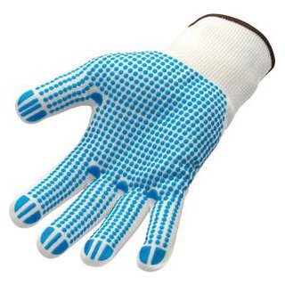 Feinstrickhandschuhe weiß, blaue PVC Noppen Größe 8 / M