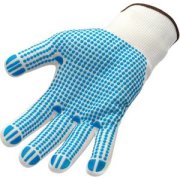 Feinstrickhandschuhe weiß, blaue PVC Noppen...