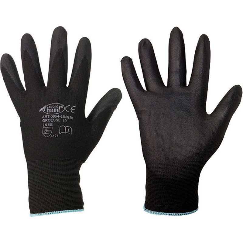 Guanti Da Lavoro LINGBI – Rivestiti In Poliuretano – Dorso Libero – Taglie Da XS A XXL (Nero)